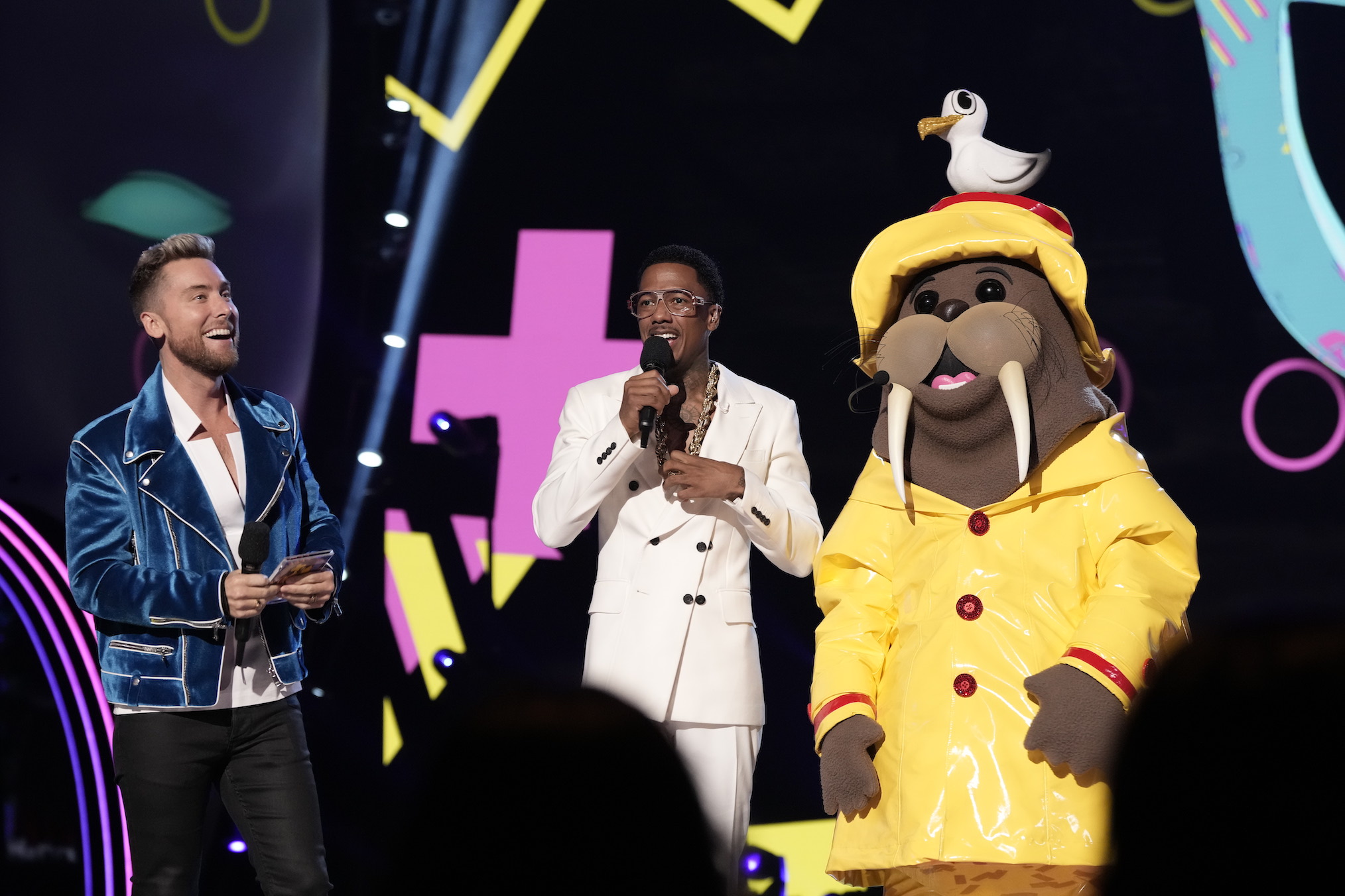 Lance Bass, Nick Cannon and Walrus in 'The Masked Singer'