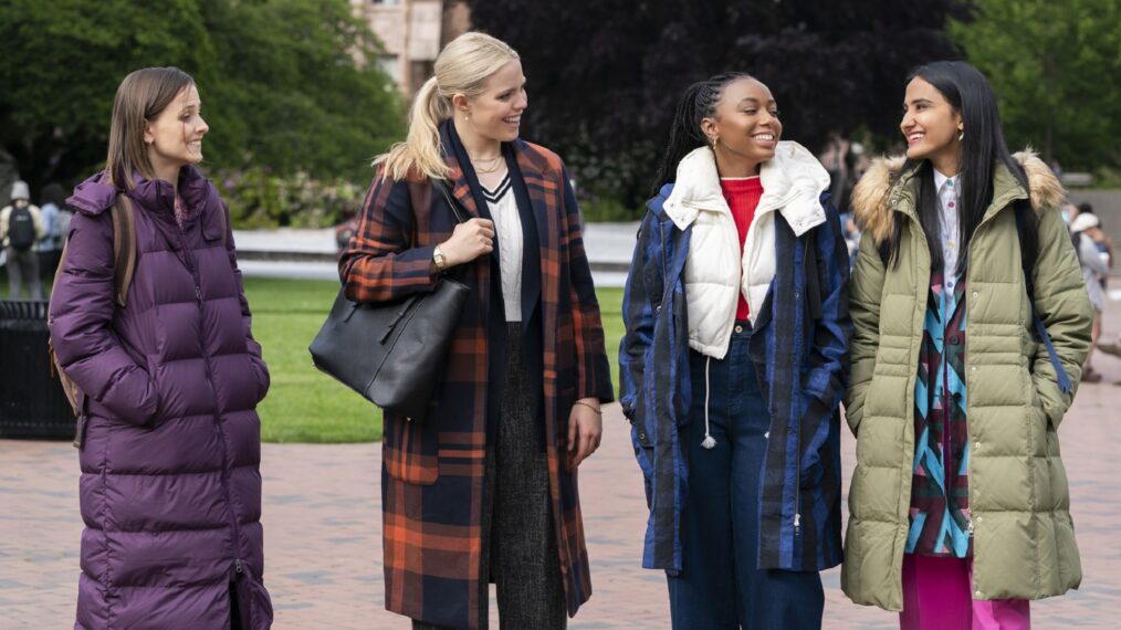 Pauline Chalamet, Renee Rapp, Alyah Chanelle Scott, and Amrit Kaur in 'The Sex Lives of College Girls' Season 2