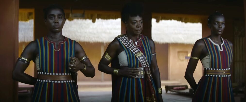 Lashana Lynch, Viola Davis, and Sheila Atim in 'The Woman King'