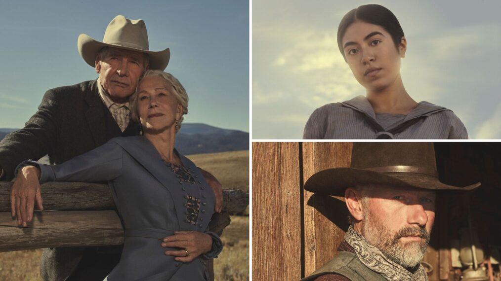 Harrison Ford and Helen Mirren (left), Aminah Nieves (top right), and James Badge Dale (bottom right) in '1923'