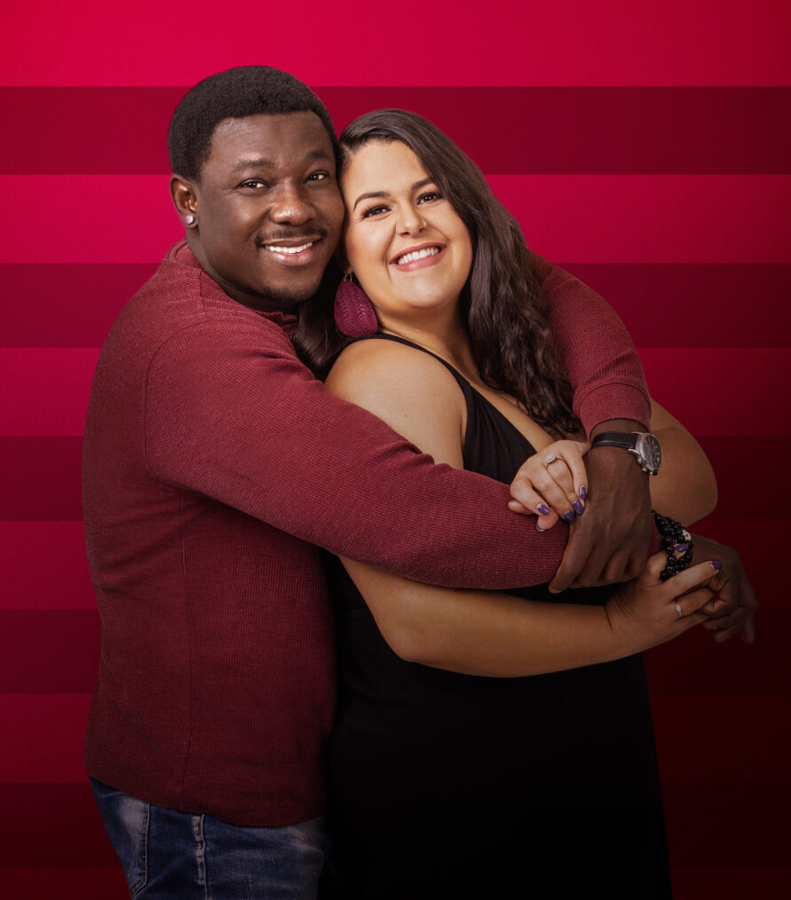 Emily and Kobe pose together in the studio in Salina, Kansas, as seen on 90 Day Fiancé.