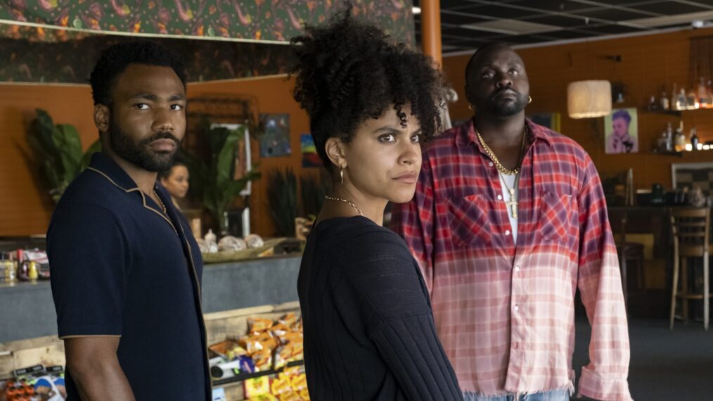 Donald Glover, Zazie Beetz, and Brian Tyree Henry in 'Atlanta' Season 4