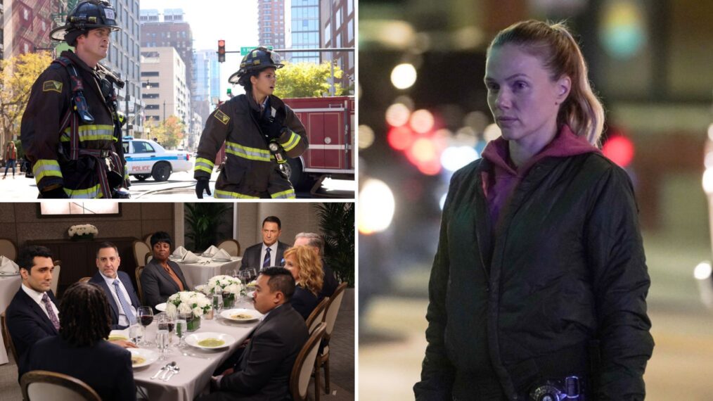 Miranda Rae Mayo on 'Chicago Fire,' Sasha Roiz on 'Chicago Med,' and Tracy Spiridakos on 'Chicagp P.D.'