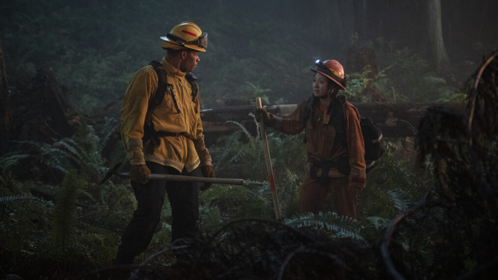 Jordan Calloway as Jake Crawford and Fiona Rene as Rebecca Lee in 'Fire Country' - 'No Good Deed'