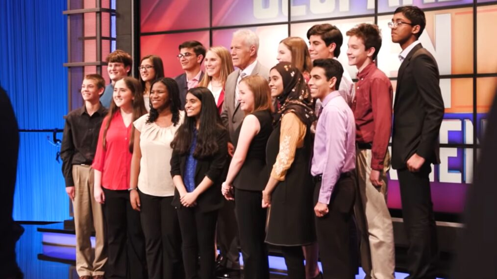 Jeopardy!'s Teen Tournament players with Alex Trebek