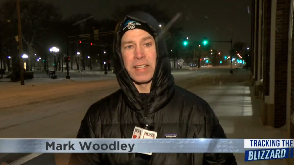 Sports reporter Mark Woodley covers the Iowa blizzard