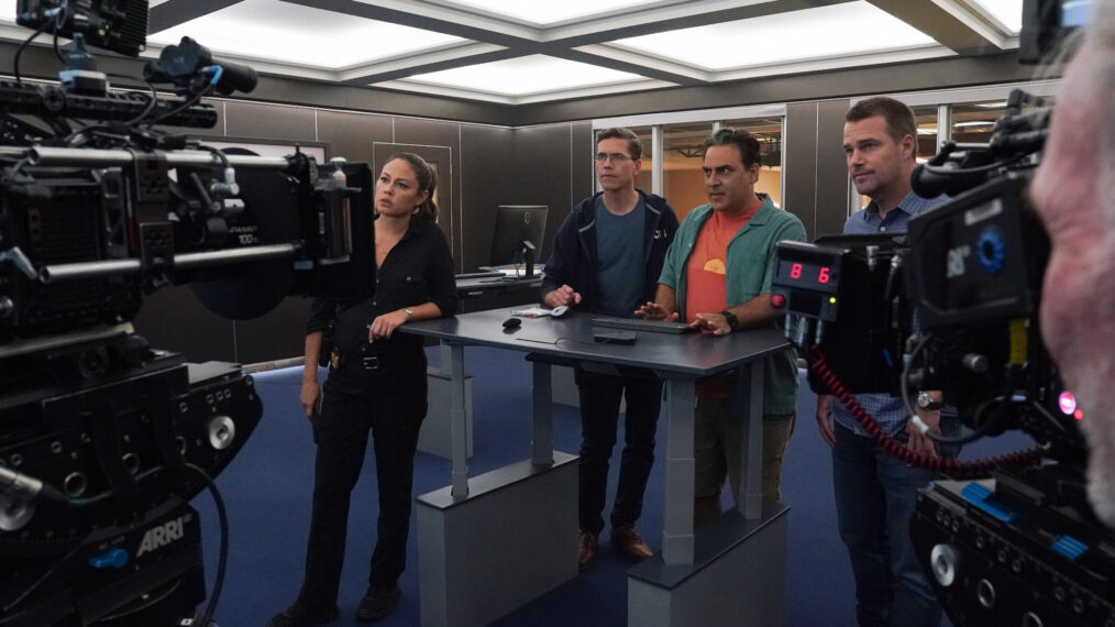 Vanessa Lachey, Brian Dietzen, Jason Antoon, and Chris O'Donnell behind the scenes of 'NCIS' crossover