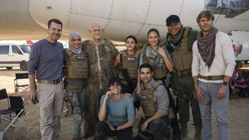 Chris O'Donnell, Medalion Rahimi, Gerald McRaney, Daniela Ruah, Yasmine Al-Bustami, Wilmer Valderrama, Vanessa Lachey, LL Cool J, and Eric Christian Olsen on 'NCIS: LA' set for crossover