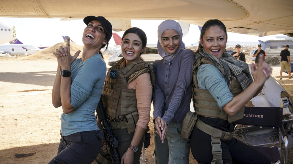 Daniela Ruah, Yasmine Al-Bustami, Medalion Rahimi, and Vanessa Lachey on 'NCIS: LA' set for crossover