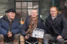 Mark Lewis Jones, John Bell, and Sam Heughan on the set of 'Outlander'