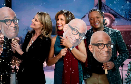 Savannah Guthrie, Hoda Kotb, Craig Melvin on 'Today' holding up Al Roker faces