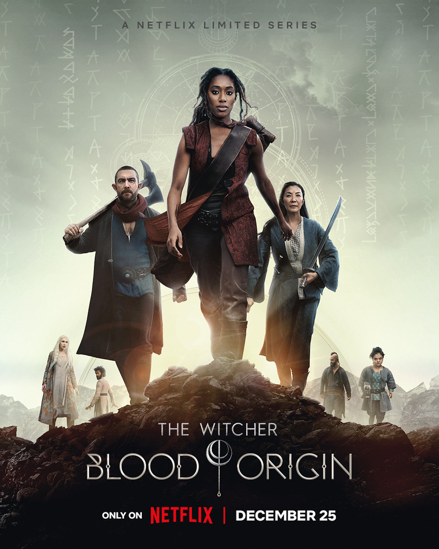 Sophia Brown, Laurence O’Fuarain, and Michelle Yeoh in 'The Witcher: Blood Origin'