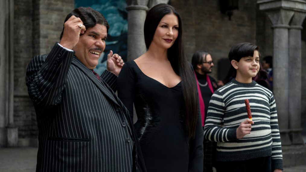 Luis Guzmán, Catherine Zeta-Jones, and Isaac Ordonez in 'Wednesday'