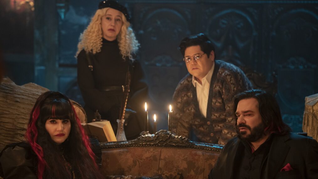 Natasia Demetrious, Kristen Schaal, Harvey Guillen, and Matt Berry in 'What We Do in the Shadows'