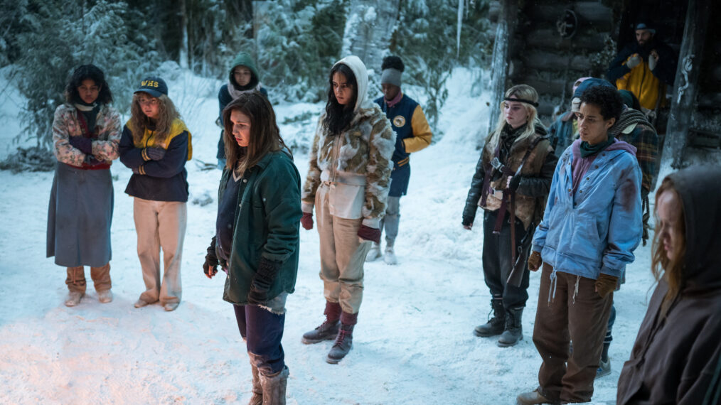 Samantha Hanratty, Sophie Nélisse, Courtney Eaton, Sophie Thatcher, and Jasmin Savoy Brown in 'Yellowjackets'