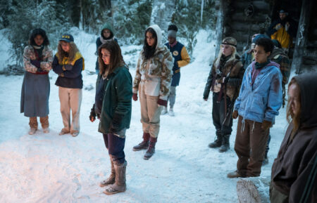 Samantha Hanratty, Sophie Nélisse, Courtney Eaton, Sophie Thatcher, and Jasmin Savoy Brown in 'Yellowjackets'