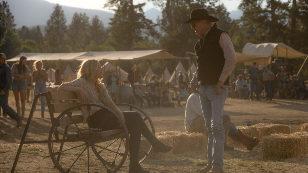 Piper Perabo and Kevin Costner in 'Yellowstone'