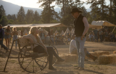 Piper Perabo and Kevin Costner in 'Yellowstone'