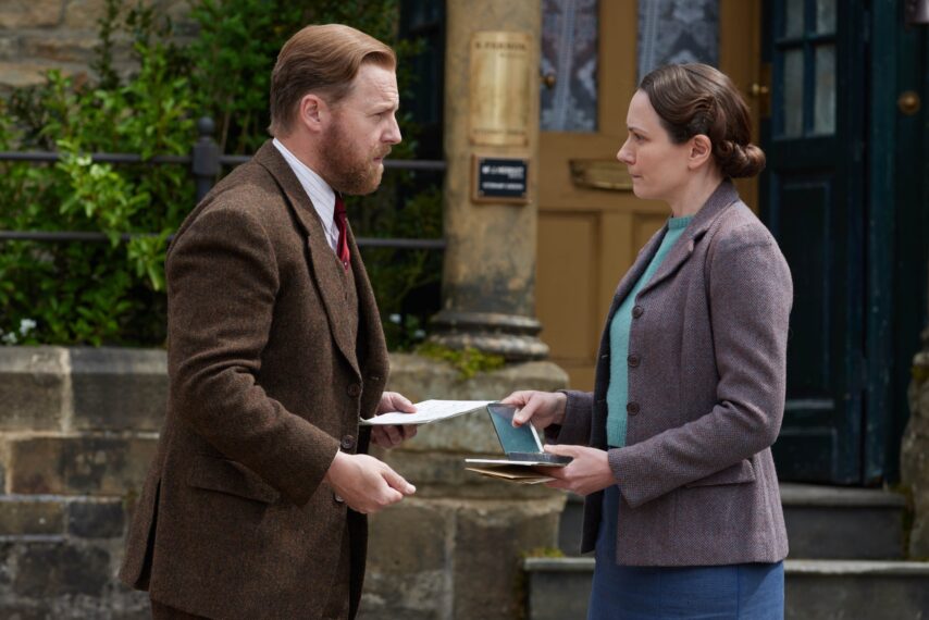 Samuel West as Siegfried Farnon and Anna Madeley as Mrs Hall in All Creatures Great and Small Season 3.