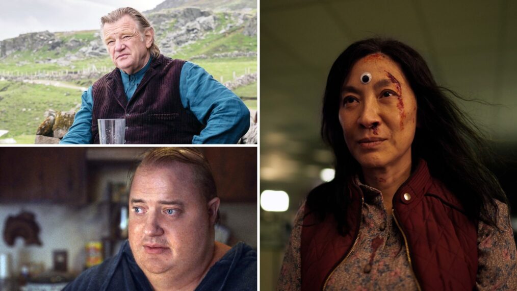 Brendan Gleeson in 'The Banshees of Inisherin,' Brendan Fraser in 'The Whale,' and Michelle Yeoh in 'Everything Everywhere All at Once'