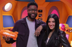 Nate Burleson and Charli D'Amelio hosting the Nickelodeon Kids' Choice Awards Show