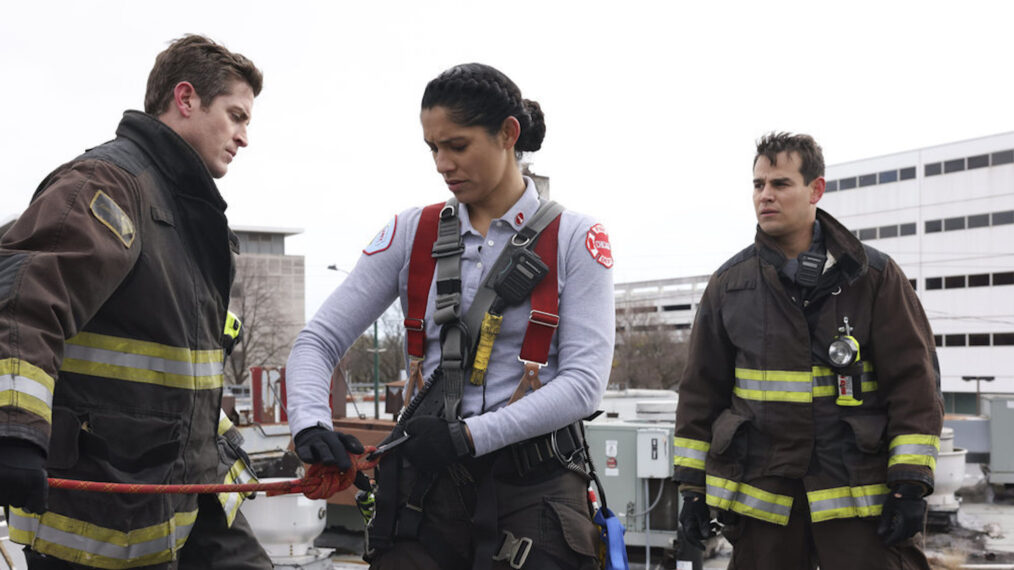 Jake Lockett, Miranda Rae Mayo, and Alberto Rosende in 'Chicago Fire' - Season 11