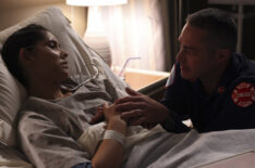 Miranda Rae Mayo in the hospital with Taylor Kinney in 'Chicago Fire' - Season 11