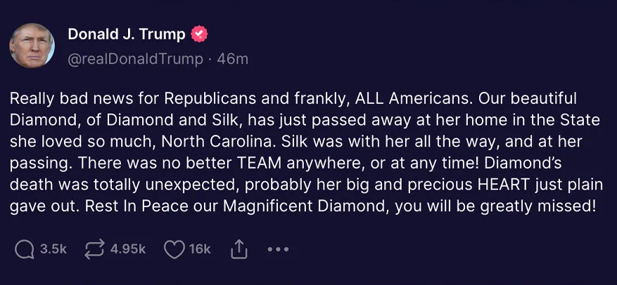 Donald Trump comments on Diamond's death