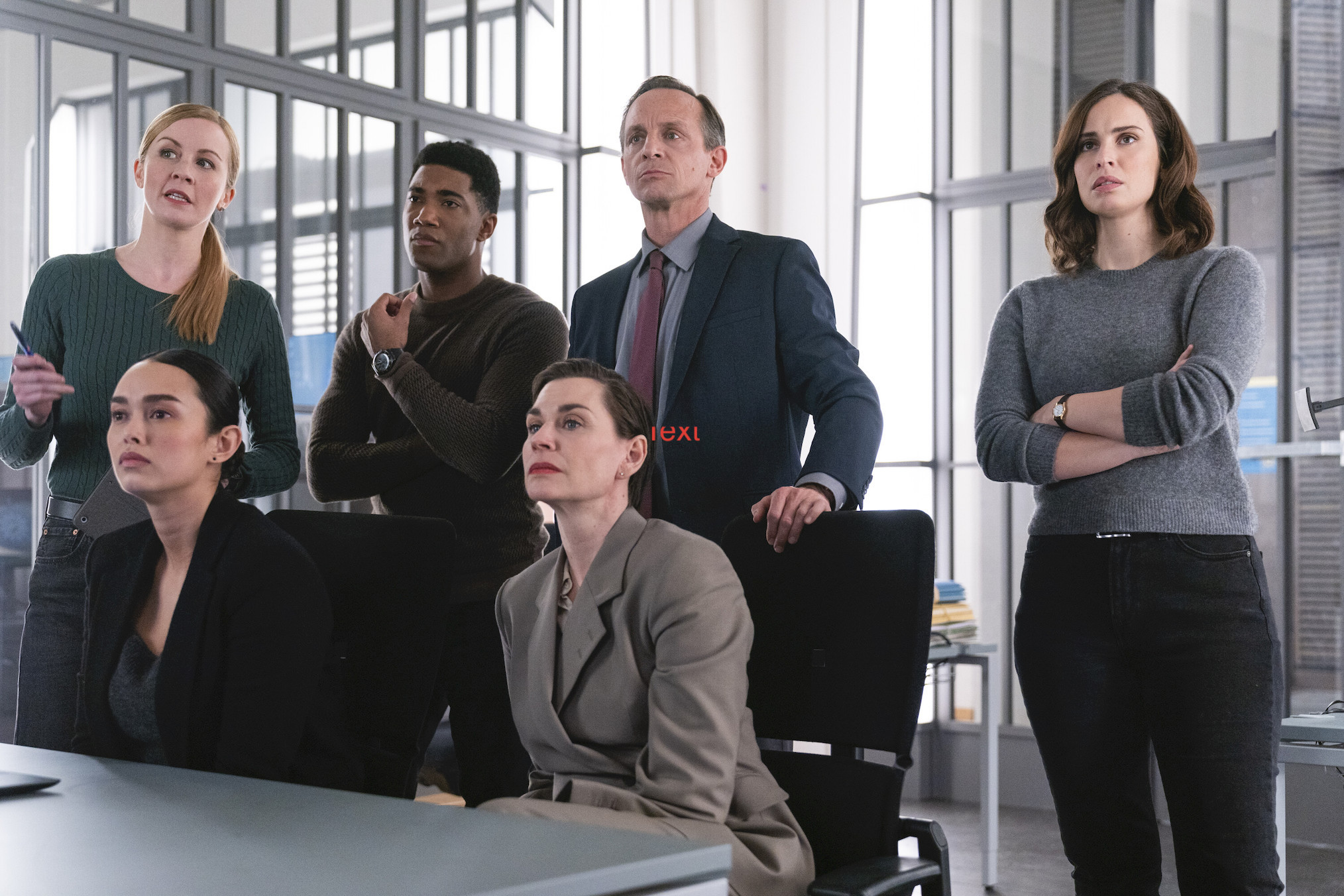 Eva-Jane Willis, Vinessa Vidotto, Carter Redwood, Tobias Schulze, Christiane Paul, and Heida Reed in 'FBI: International'