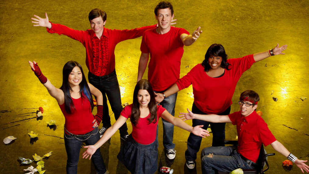 Chris Colfer, Cory Monteith, Amber Riley, Kevin McHale, Lea Michele, Jenna Ushkowitz in Glee