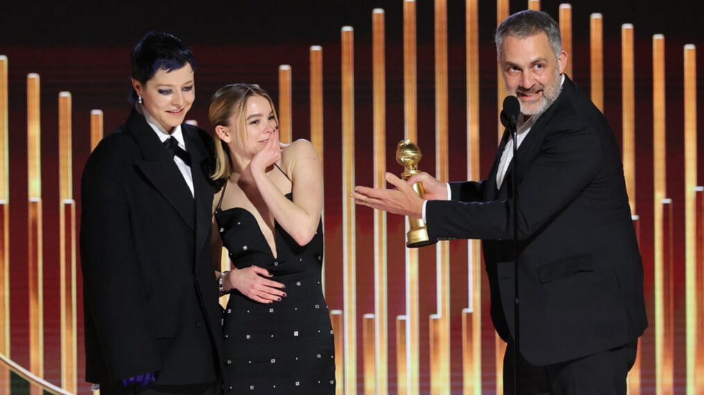 Emma D'Arcy, Milly Alcock, and Miguel Sapochnik at the 2023 Golden Globes