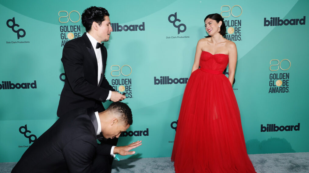 Greg Tarzan Davis, Danny Ramirez and Monica Barbaro at the Golden Globe Awards HFPA/Billboard Party