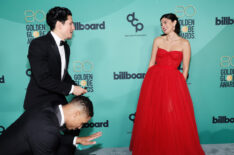 Greg Tarzan Davis, Danny Ramirez and Monica Barbaro at the Golden Globe Awards HFPA/Billboard Party