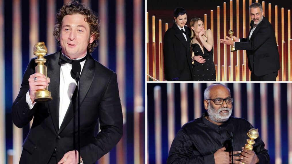 Jeremy Allen White, Emma D'Arcy, Milly Aclock, Miguel Sapochnik, and M.M. Keeravani at the Golden Globe Awards