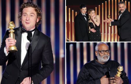 Jeremy Allen White, Emma D'Arcy, Milly Aclock, Miguel Sapochnik, and M.M. Keeravani at the Golden Globe Awards