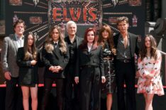 Steve Binder, Harper Vivienne Ann Lockwood, Lisa Marie Presley, Baz Luhrmann, Priscilla Presley, Riley Keough, Austin Butler, and Finley Aaron Love Lockwood attend the Handprint Ceremony honoring Priscilla Presley, Lisa Marie Presley, and Riley Keough