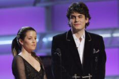 Lisa Marie Presley and John Mayer present the award for Country Album on stage during the 2005 Annual Grammy Awards