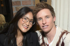 Lisa Nishimura and Eddie Redmayne attend the Netflix Golden Globe and Critics Choice Nominee Toast