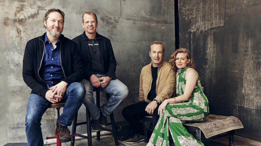 Aaron Zelman, Paul Lieberstein, Bob Odenkirk and Mireille Enos of 'Lucky Hank'