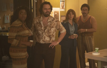 Idara Victor, Jake Johnson, Ophelia Lovibond, and Oscar Montoya in 'Minx'