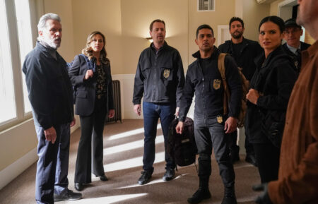 Gary Cole, Vanessa Lachey, Sean Murray, Wilmer Valderrama, Noah Mills, Katrina Law, and Brian Dietzen in 'NCIS'-'Hawai'i'-'LA' Crossover