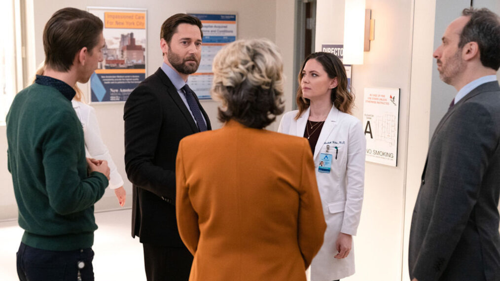 Conner Marx, Ryan Eggold, and Sandra Mae Frank in 'New Amsterdam'