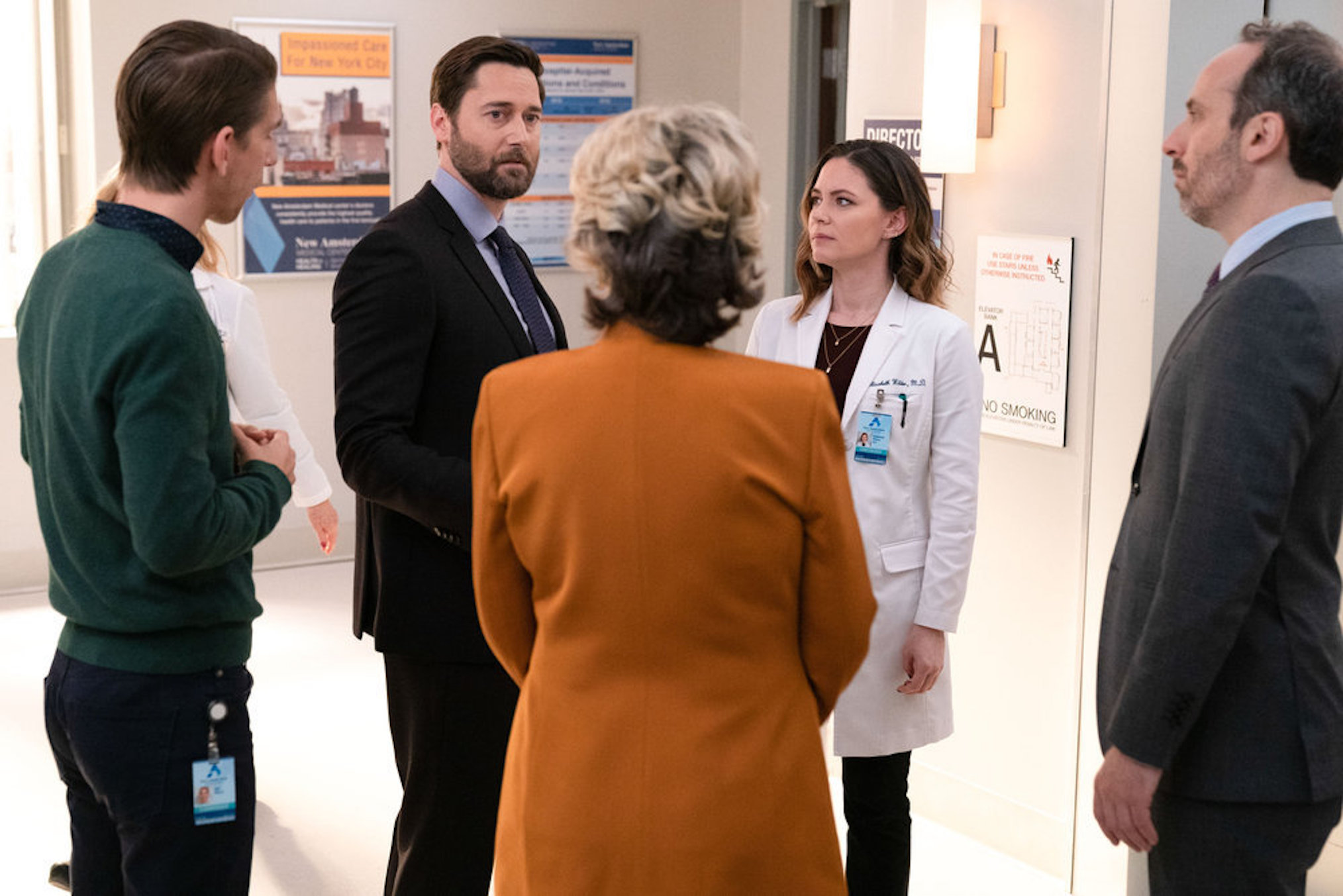 Conner Marx, Ryan Eggold, and Sandra Mae Frank in 'New Amsterdam'