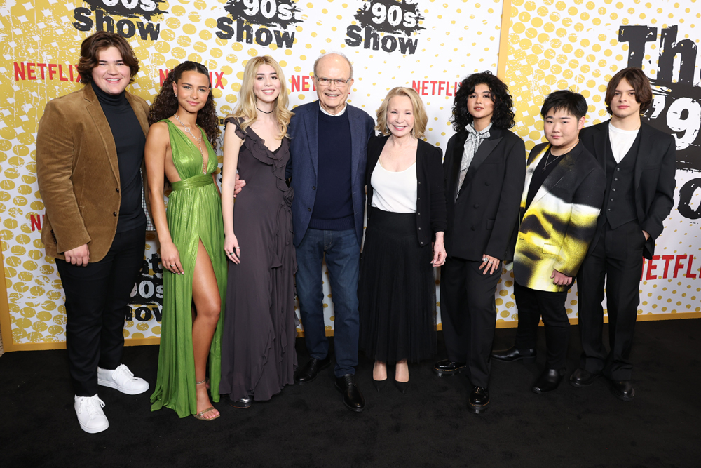 Maxwell Acee, Ashley Aufderheide, Callie Haverda, Kurtwood Smith, Debra Jo Rupp, Sam Morelos, Reyn Doi, and Mace Coronel attend the Los Angeles special screening reception for Netflix's new series 'That '90s Show'