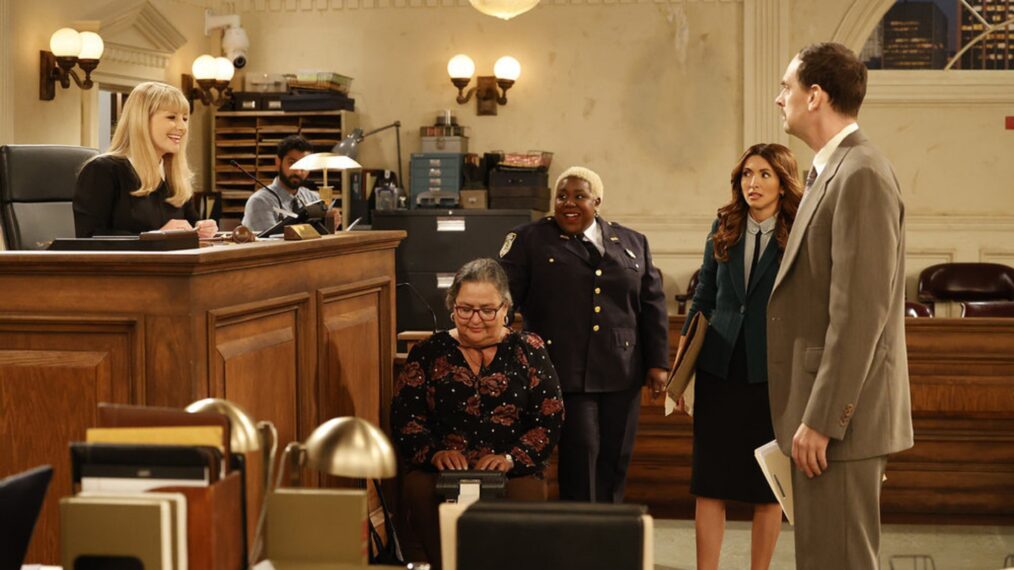 Melissa Rauch, Lacretta, and India de Beaufort in 'Night Court'