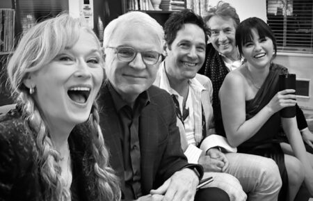 Meryl Streep, Steve Martin, Paul Rudd, Martin Short, and Selena Gomez on the set of 'Only Murders in the Building' Season 3