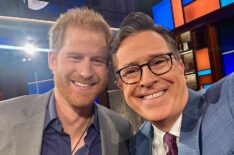 Prince Harry and Stephen Colbert pose at Late Show