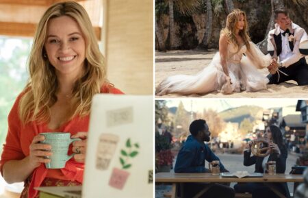 Reese Witherspoon in 'Your Place or Mine,' Jennifer Lopez and Josh Duhamel in 'Shotgun Wedding,' and Jay Ellis and Alison Brie in 'Somebody I Used to Know'