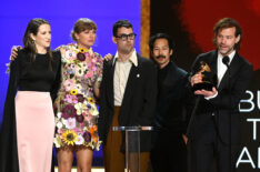 Laura Sisk, Taylor Swift, Jack Antonoff, Jonathan Low and Aaron Dessner accept the Album of the Year award for ‘Folklore’ onstage during the 63rd Annual GRAMMY Awards in 2021