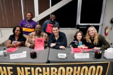 'The Neighborhood's Tichina Arnold, Marcel Spears, Cedric The Entertainer, Sheaun McKinney, Max Greenfield, Hank Greenspan, and Beth Behrs at the show's 100th episode table read.